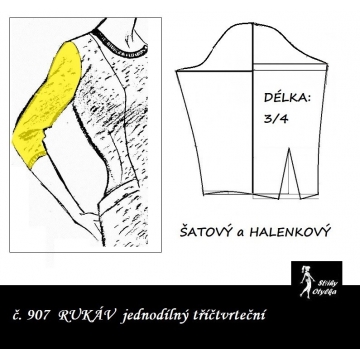 3/4 RUKÁV jednodílný: ŠATOVÝ, HALENKOVÝ 