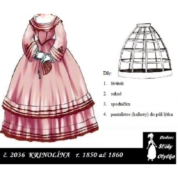 Rokokové šaty polonaise  Markéta, r. 1850 až 1860
